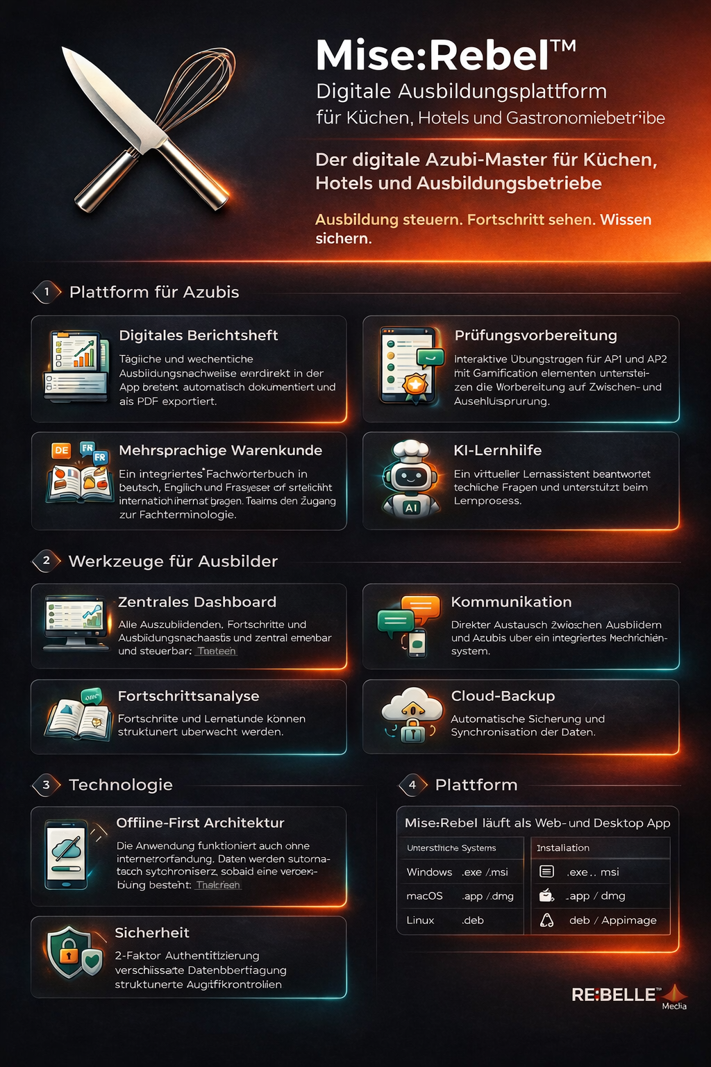 Mise:Rebel™ – Dein digitales Berichtsheft & Prüfungssystem Du schiebst dein Berichtsheft. Die Prüfung kommt näher. Mise:Rebel™ bringt Struktur rein – sofort, digital, überall.