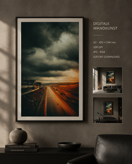 BEFORE THE ROAR™ – Cinematic Motorsport Poster als digitale Wandkunst A2