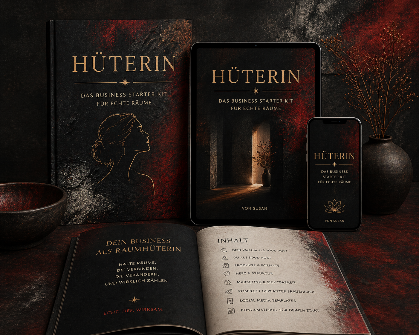 HÜTERIN – Das Business Starter Kit für echte Räume   Baue dein erstes Event. Führe echte Räume. Verdiene damit Geld. Du spürst, dass du Räume halten kannst. Hier lernst du, daraus ein Business zu machen.  Kein Kurs. Kein Konzeptchaos. Ein klarer Start.