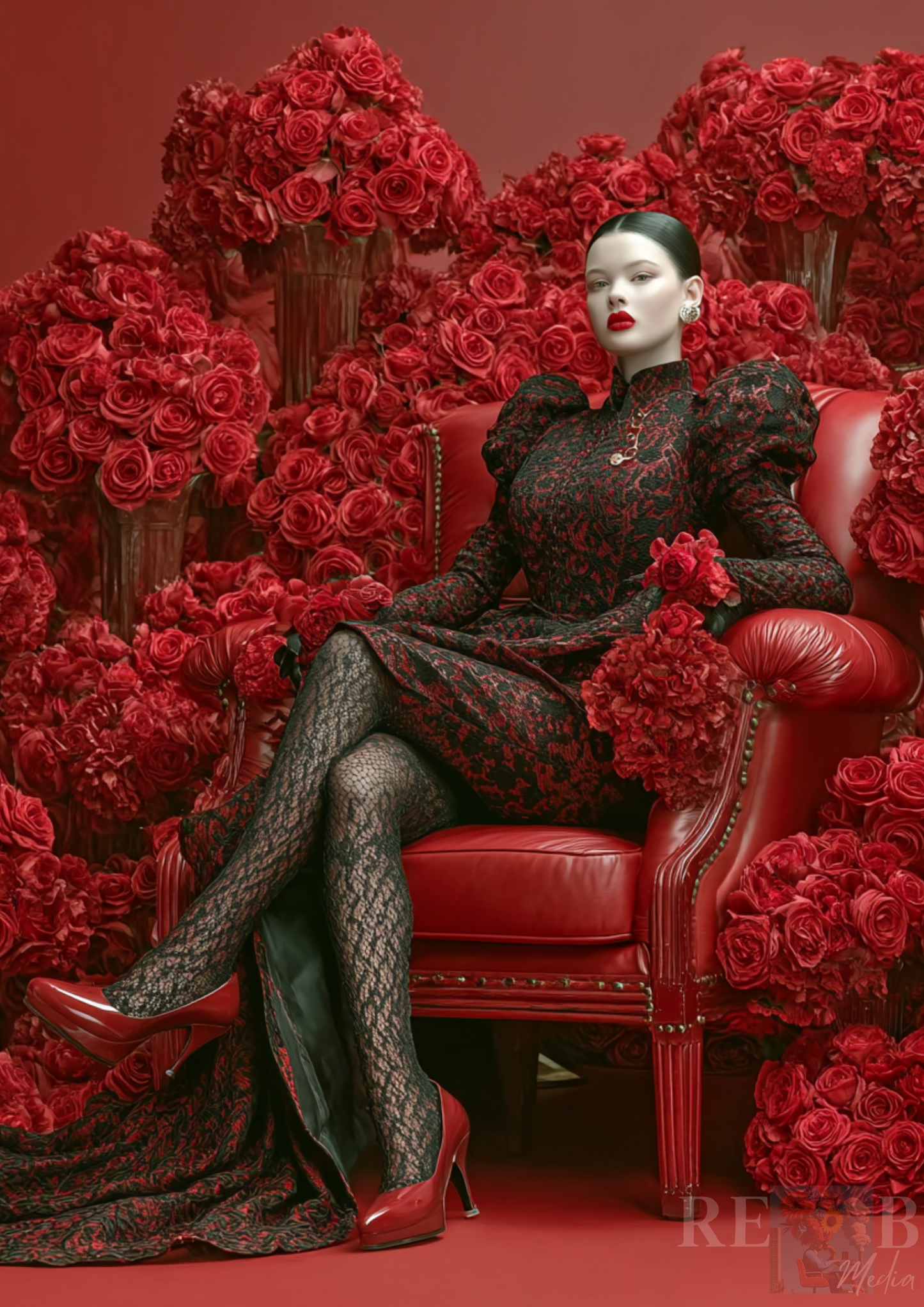 Velvet Shadows & Crimson Dreams Sechzehn Porträts zwischen Samt, Schatten und roter Intensität. Eine Kollektion für Räume, die nicht gefallen wollen – sondern wirken, für Menschen mit Sinn für Tiefe, Kontrast und stille Dramatik.