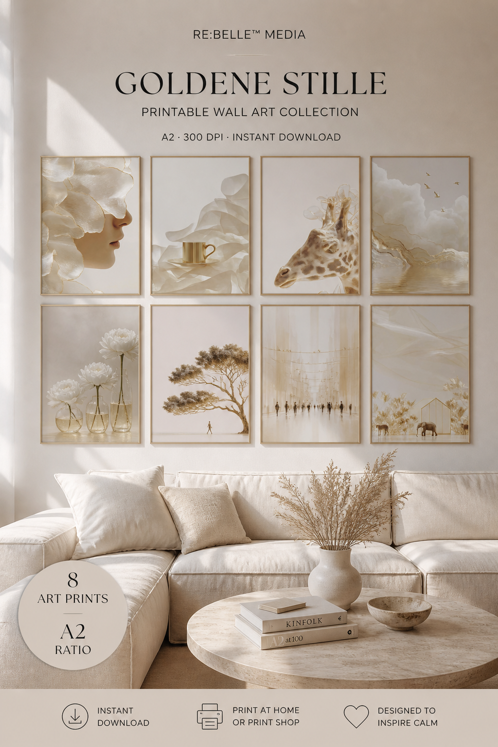 Goldene Stille – Minimalistische Ruhe als Printable Wall Art (A2 Download)   Nicht laut. Nicht viel. Nur genau das, was bleibt, wenn alles andere wegfällt.  Eine Serie aus Licht, Gold und Reduktion. Für Räume, die nicht erklären müssen.