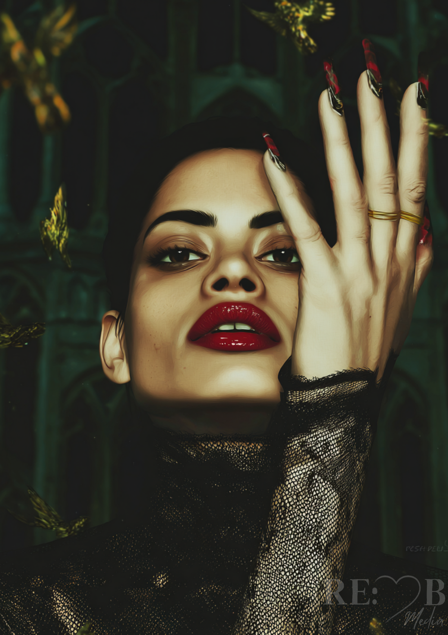 Velvet Shadows & Crimson Dreams Sechzehn Porträts zwischen Samt, Schatten und roter Intensität. Eine Kollektion für Räume, die nicht gefallen wollen – sondern wirken, für Menschen mit Sinn für Tiefe, Kontrast und stille Dramatik.
