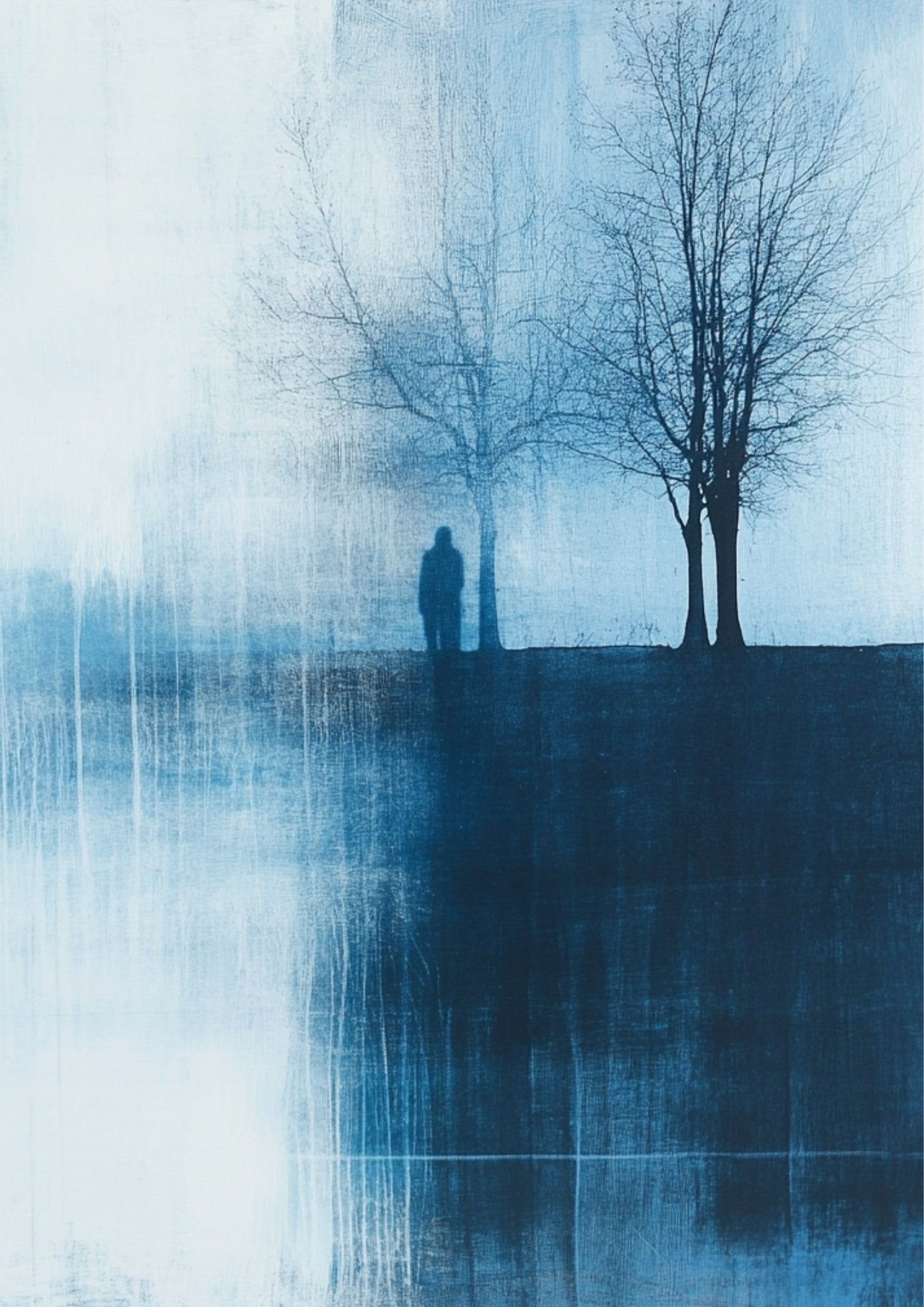 Blue Silence – Abstrakte Landschaft als Download Bundle Manche Bilder dekorieren. Diese halten den Raum an. 🖤  Blue Silence ist ein vierteiliges Printable Wall Art Bundle in tiefem Blau und kühlem Weiß