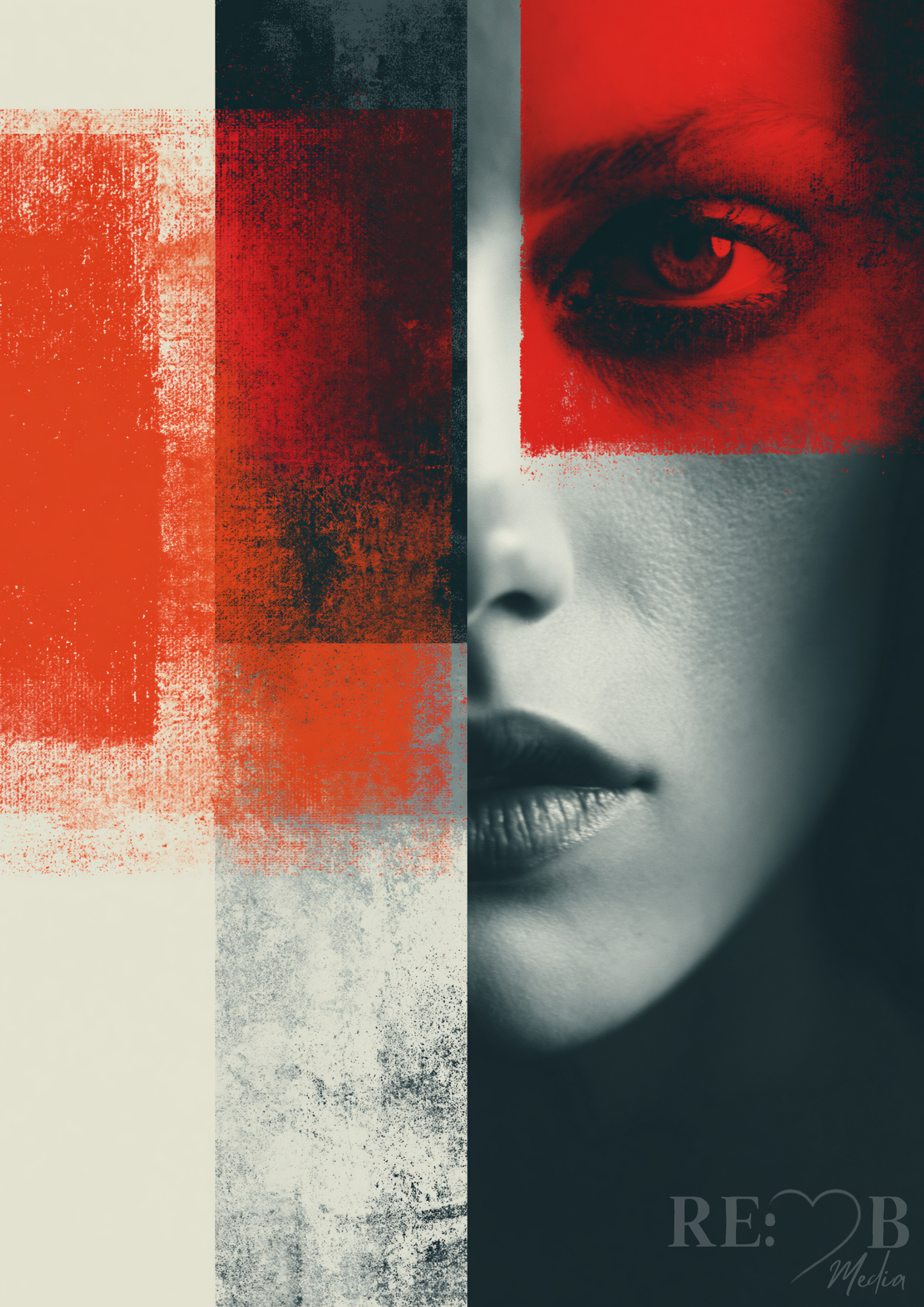 The Gaze – Red Abstract Portrait | Digital Print A2 Ein Blick, der nicht fragt. Reduktion auf Farbe, Fläche, Spannung. Dieses digitale Poster arbeitet mit Kontrast – nicht mit Lautstärke.