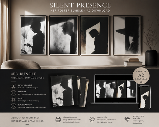 Silent Presence – Schattenstudie zwischen Licht und Identität | A2 Printable Poster                      Du siehst keine Details. Und genau deshalb fühlst du alles. Ein Moment zwischen Licht und Körper – roh, leise, ehrlich.
