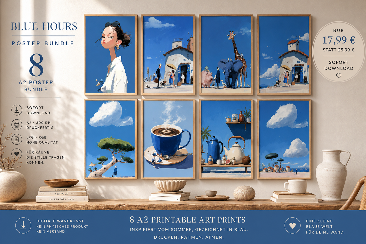 Blue Hours Poster Bundle – 8 A2 Printable Art Prints