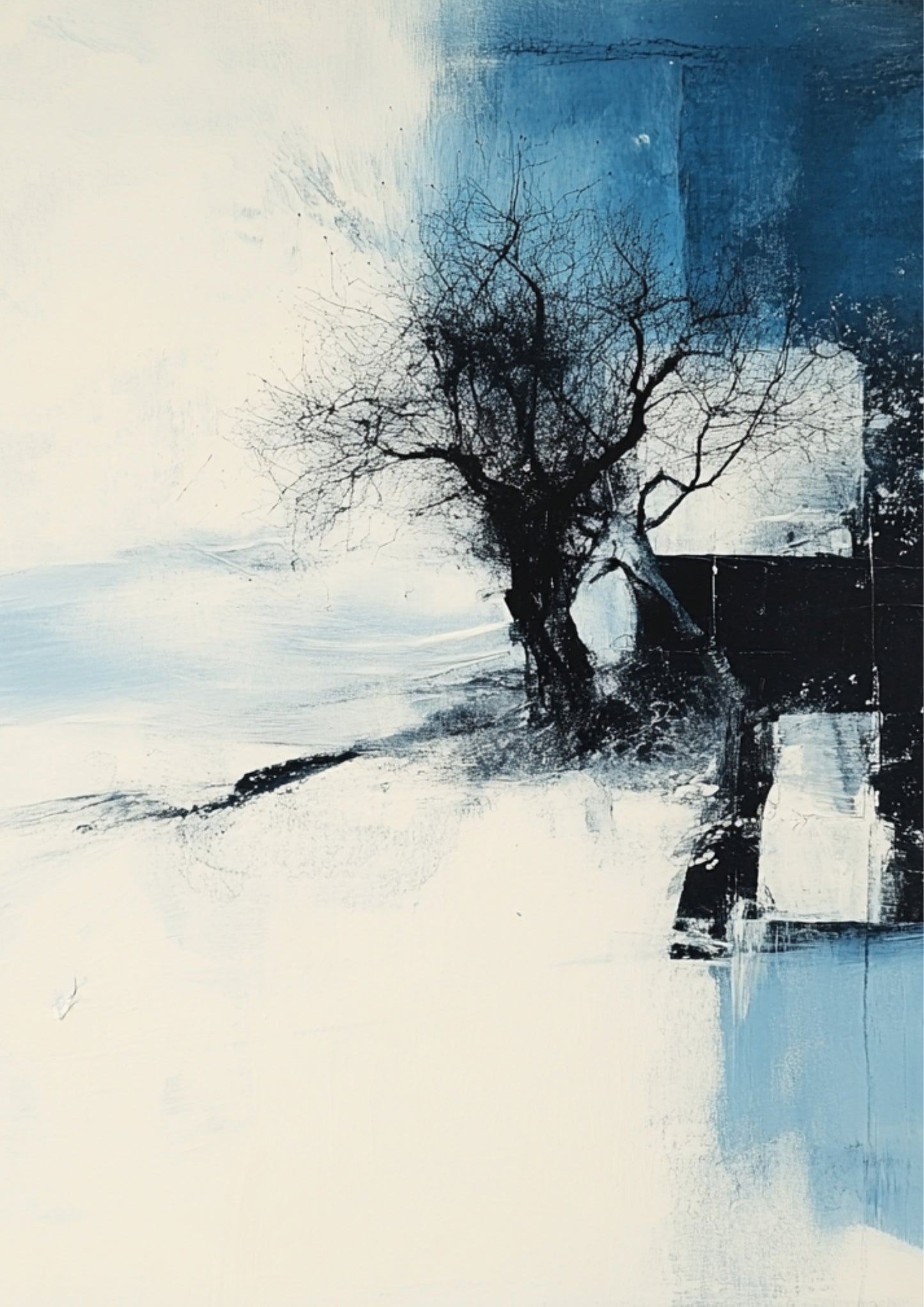 Blue Silence – Abstrakte Landschaft als Download Bundle Manche Bilder dekorieren. Diese halten den Raum an. 🖤  Blue Silence ist ein vierteiliges Printable Wall Art Bundle in tiefem Blau und kühlem Weiß