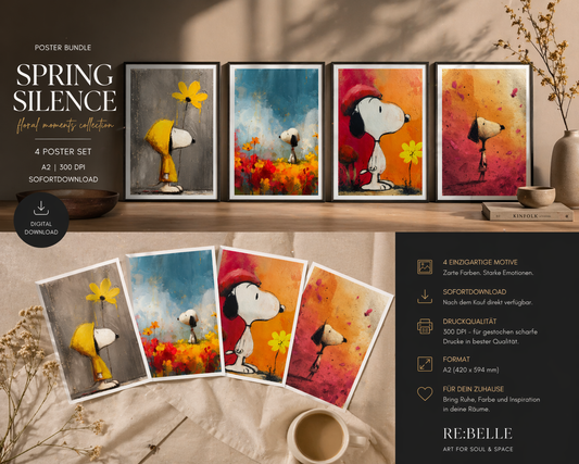 Snoopy Flower Moments Bundle – 4er Poster Set A2 Download | Emotionale Wandkunst, Modern Art Print