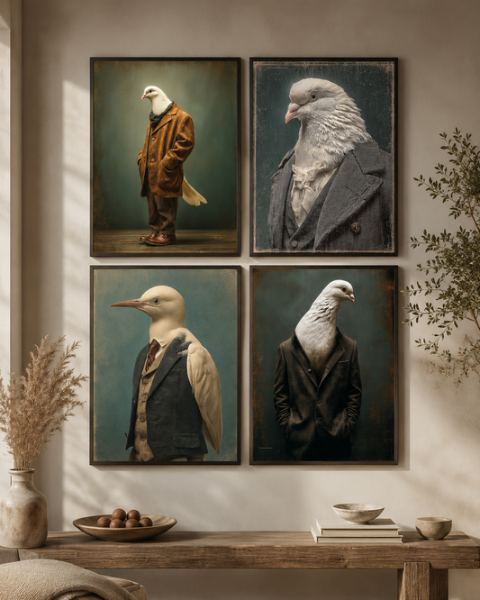 The Doves in Coats – 4er Bundle Digitale Wandkunst