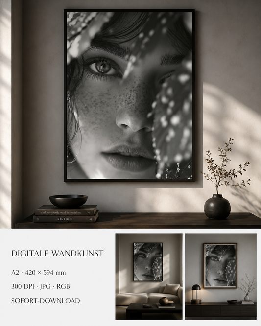 WHAT THE LIGHT KEPT™ – Schwarz-Weiß Portrait A2 | Digitale Wandkunst zum Download