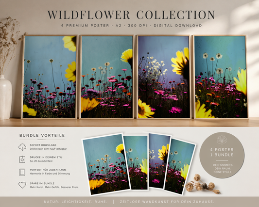 Wildflower Silence – Cinematic Blumenfeld Poster A2 Download | Ruhige Wandkunst mit Tiefe