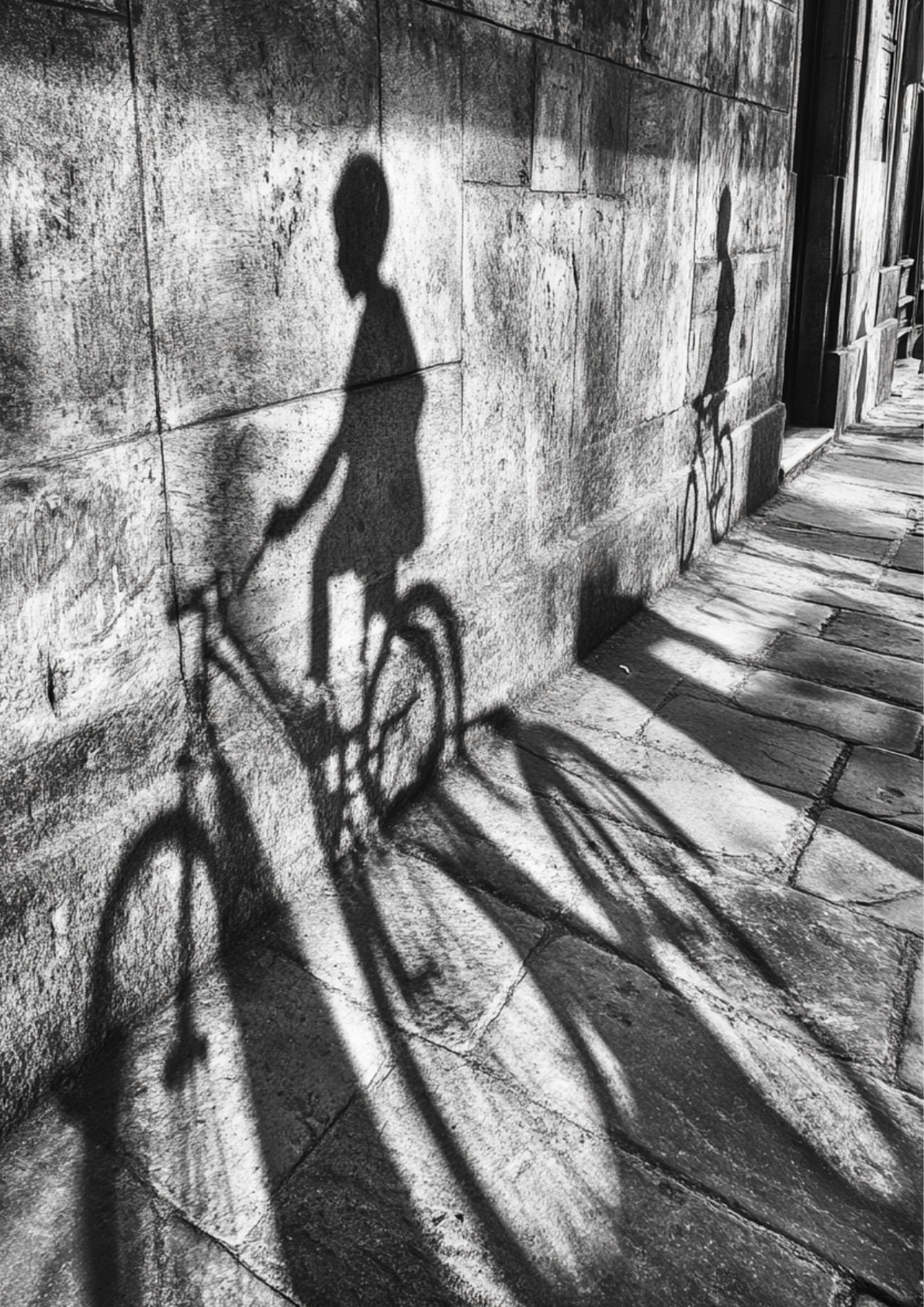 Shadow Ride No. 01 | Printable Wall Art A2 Ein Fahrrad. Ein Schatten. Ein stiller Moment zwischen Bewegung und Erinnerung. Diese digitale Wandkunst wirkt wie eine Szene, die man nicht erklärt – sondern spürt.