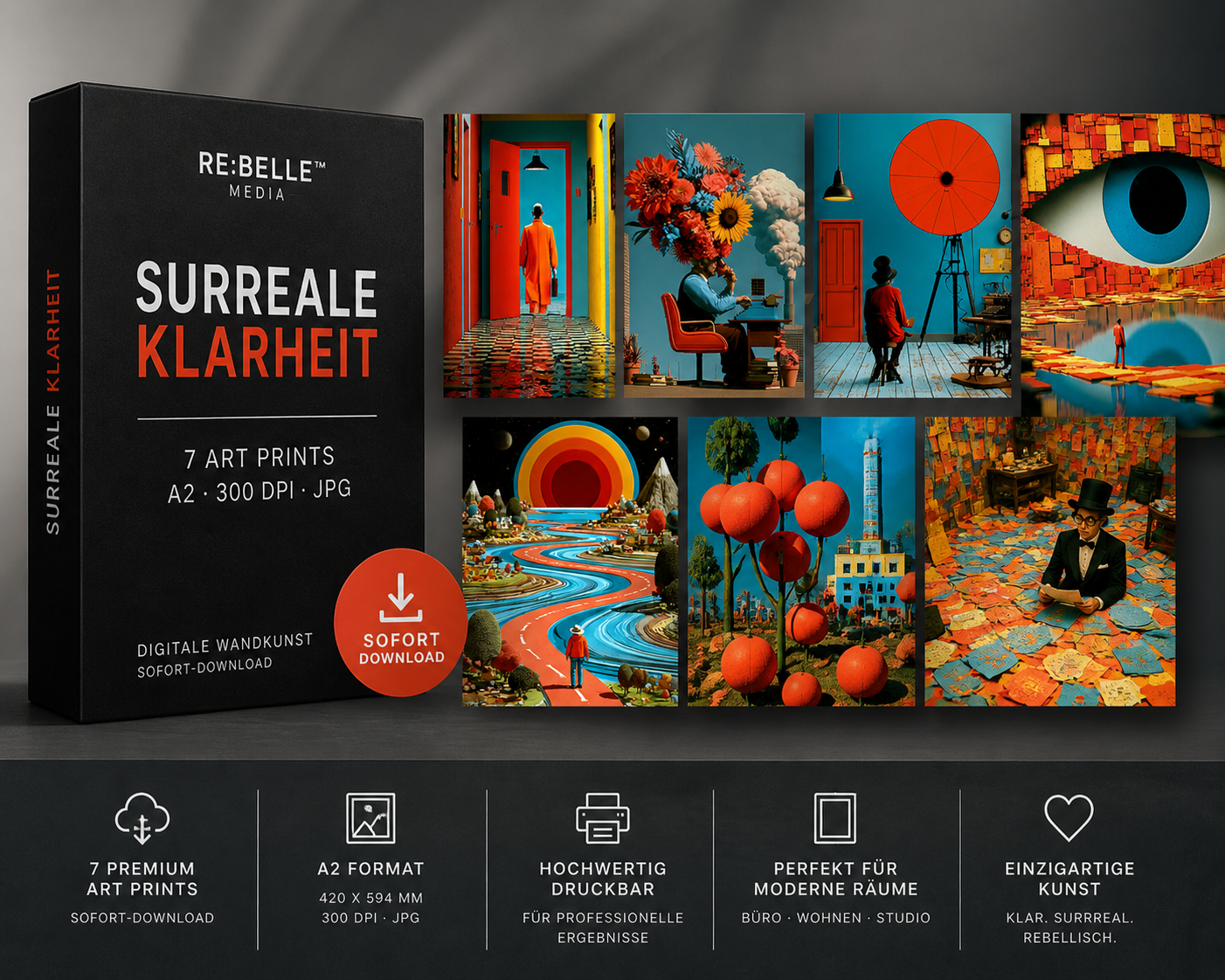 Zwischen Kontrolle und Chaos – Surreale Klarheit als Statement | A2 Printable Poster Du funktionierst. Aber dein System tut es nicht. Dieses Poster ist kein Bild. Es ist der Moment, in dem du es merkst.