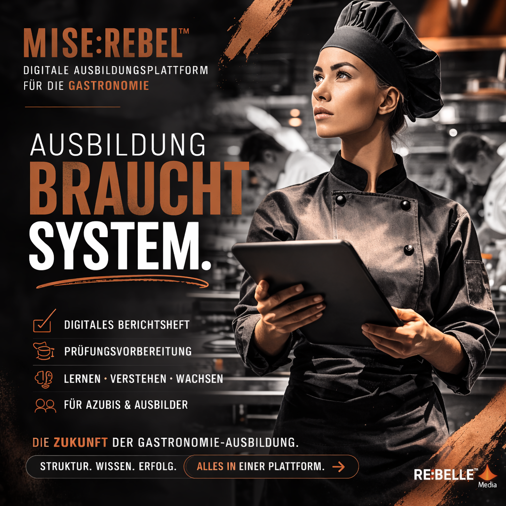 Mise:Rebel™ – Dein digitales Berichtsheft & Prüfungssystem    Du schiebst dein Berichtsheft. Die Prüfung kommt näher.  Mise:Rebel™ bringt Struktur rein – sofort, digital, überall.