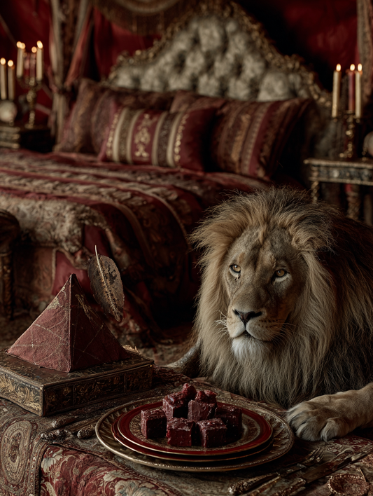 Lion Poster A2 | Royal Printable Wall Art Dunkles Löwen-Poster als A2 Download. Royal Printable Art mit Samt, Kerzenlicht und stiller Macht für Räume mit Tiefe.