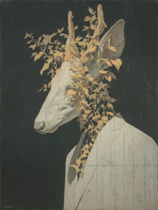 Deer Silence – Mystisches Hirsch-Porträt als digitale Wandkunst A2
