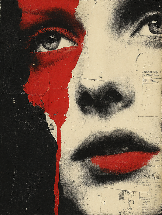 THE RED DIVIDE™ – Editorial Portrait in Rot, Schwarz & Creme | Digitale Wandkunst A2