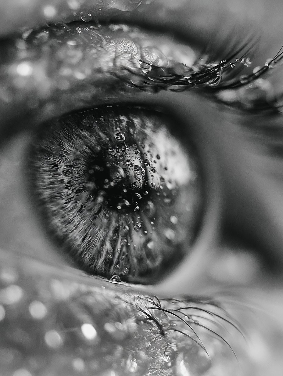 THE EYE REMEMBERS™ – Schwarz-Weiß Augen-Makro als digitale Wandkunst A2