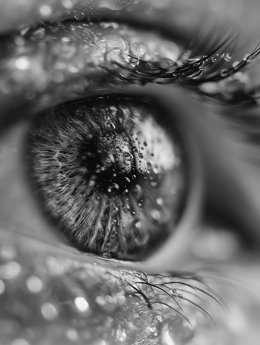 THE EYE REMEMBERS™ – Schwarz-Weiß Augen-Makro als digitale Wandkunst A2