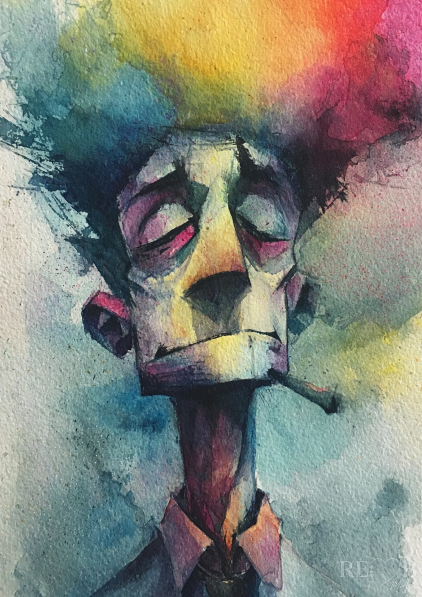 Fading Mind – Aquarell Poster A2 Download | Zwischen Rückzug, Farbe und Identität Er geht. Und irgendetwas bleibt zurück. Ein leiser Moment zwischen Auflösung, Farbe und Gedanken, die keiner sieht.