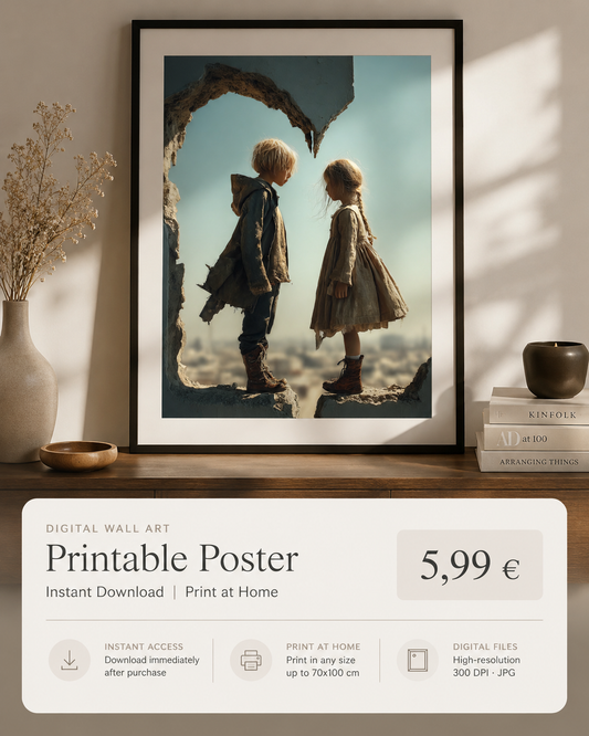 Zwischen uns der Abgrund – Printable Wall Art A2 | Digitale Wandkunst über Nähe, Mut & fragile Verbindung