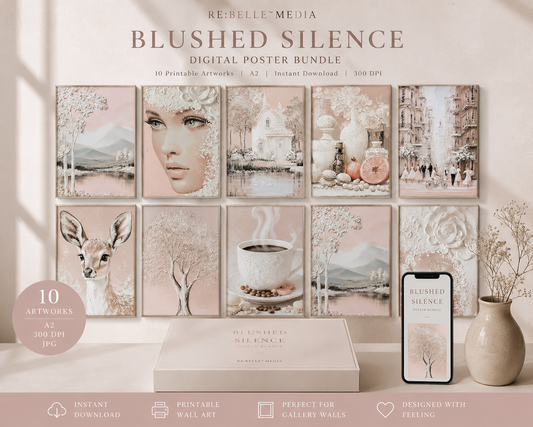 Nicht jede Wand braucht Aufmerksamkeit. Manche brauchen Ruhe mit Haltung.  Dieses printable wall art Bundle verbindet weiche Pastelltöne mit skulpturaler Textur und stiller Präsenz. Für Räume, die nicht laut sein müssen, um zu wirken.