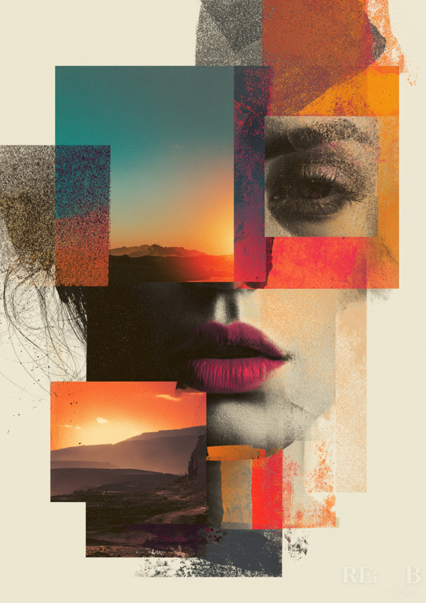 Fragmented Identity – Collage Poster A2 Download | Moderne Wandkunst zwischen Struktur & Gefühl  Nicht alles passt zusammen. Und genau darin entsteht Wahrheit. Ein visuelles Spiel aus Fragmenten, Farbe und Identität – roh, modern, unruhig schön.
