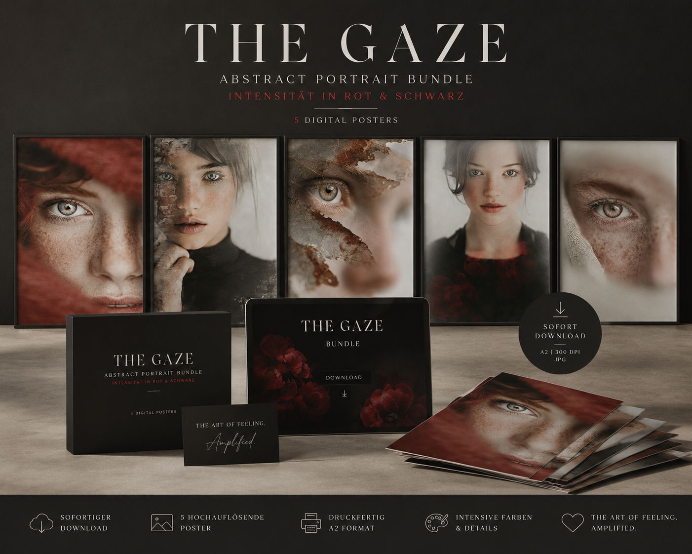 The Gaze – Abstrakte Portraitkunst als Download Manche Bilder schauen nicht zurück. Sie erkennen etwas in dir.  The Gaze ist digitale Wandkunst für Räume, die nicht dekorieren wollen, sondern eine Präsenz erzeugen. Still. Klar. Unübersehbar. 🖤