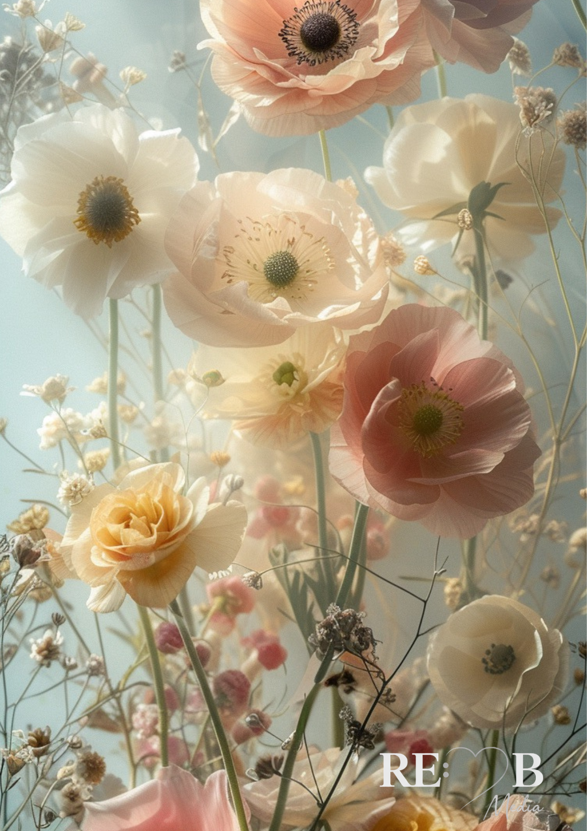 Bundle Dreamy Florals No. 1-19 – Digitaler Fine Art Download A2 | RE:BELLE™   aufeinander abgestimmte Blumen-Prints als Sofort-Download. A2, 300 dpi, druckfertig. Deine Wände als kuratierte Galerie. RE:BELLE™