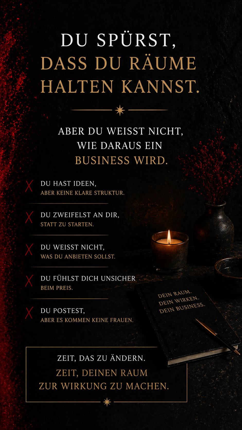 HÜTERIN – Das Business Starter Kit für echte Räume   Baue dein erstes Event. Führe echte Räume. Verdiene damit Geld. Du spürst, dass du Räume halten kannst. Hier lernst du, daraus ein Business zu machen.  Kein Kurs. Kein Konzeptchaos. Ein klarer Start.