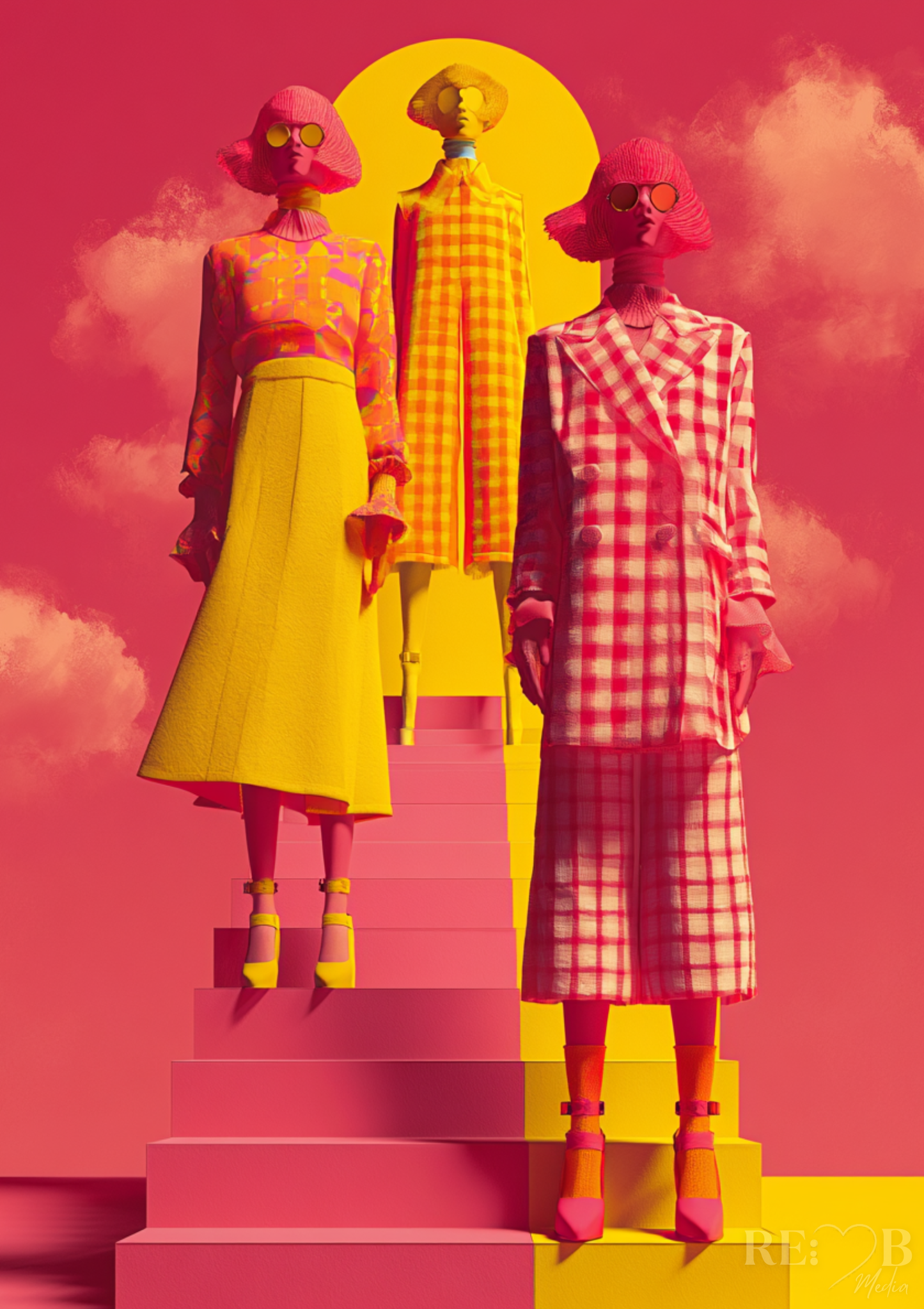 ASCENT – Modern Art Poster Bundle | Geometrische Modeästhetik in Pink, Orange & Gold (4er Set A2 Download) Vier Motive. Eine Richtung: nach oben. Dieses Bundle bringt Bewegung in Räume, die still geworden sind – klar, stark, unübersehbar.
