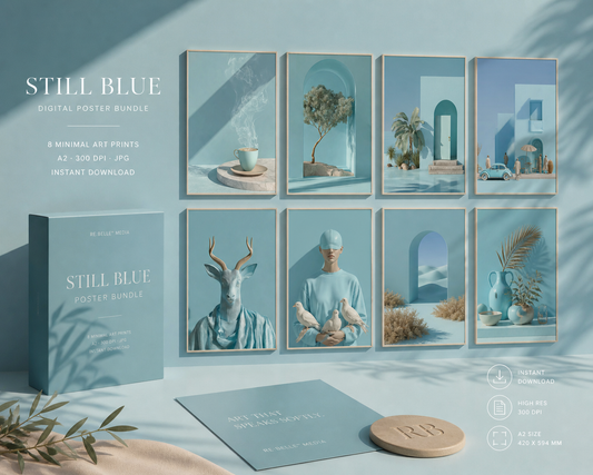 Still Heat – Minimalistisches Kaffee Poster in Soft Blue | Printable Wall Art A2 Ein Moment, der nicht laut wird. Wärme, die bleibt, ohne zu fordern. Dieses digitale Poster bringt Ruhe in Räume, die zu viel denken.