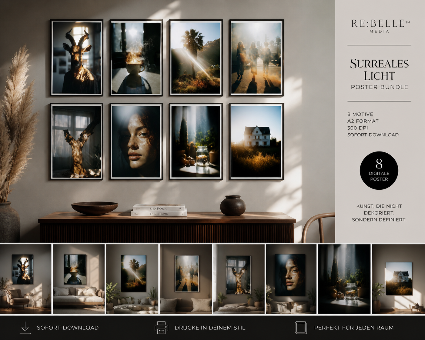 Licht bricht leise – Surreales Poster Bundle mit Kontrast & Stille | Printable Wall Art A2