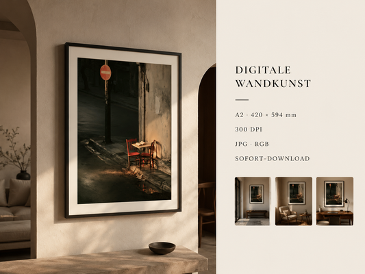 THE LAST TABLE™ – Cinematic Street Photography als A2 Printable Wall Art