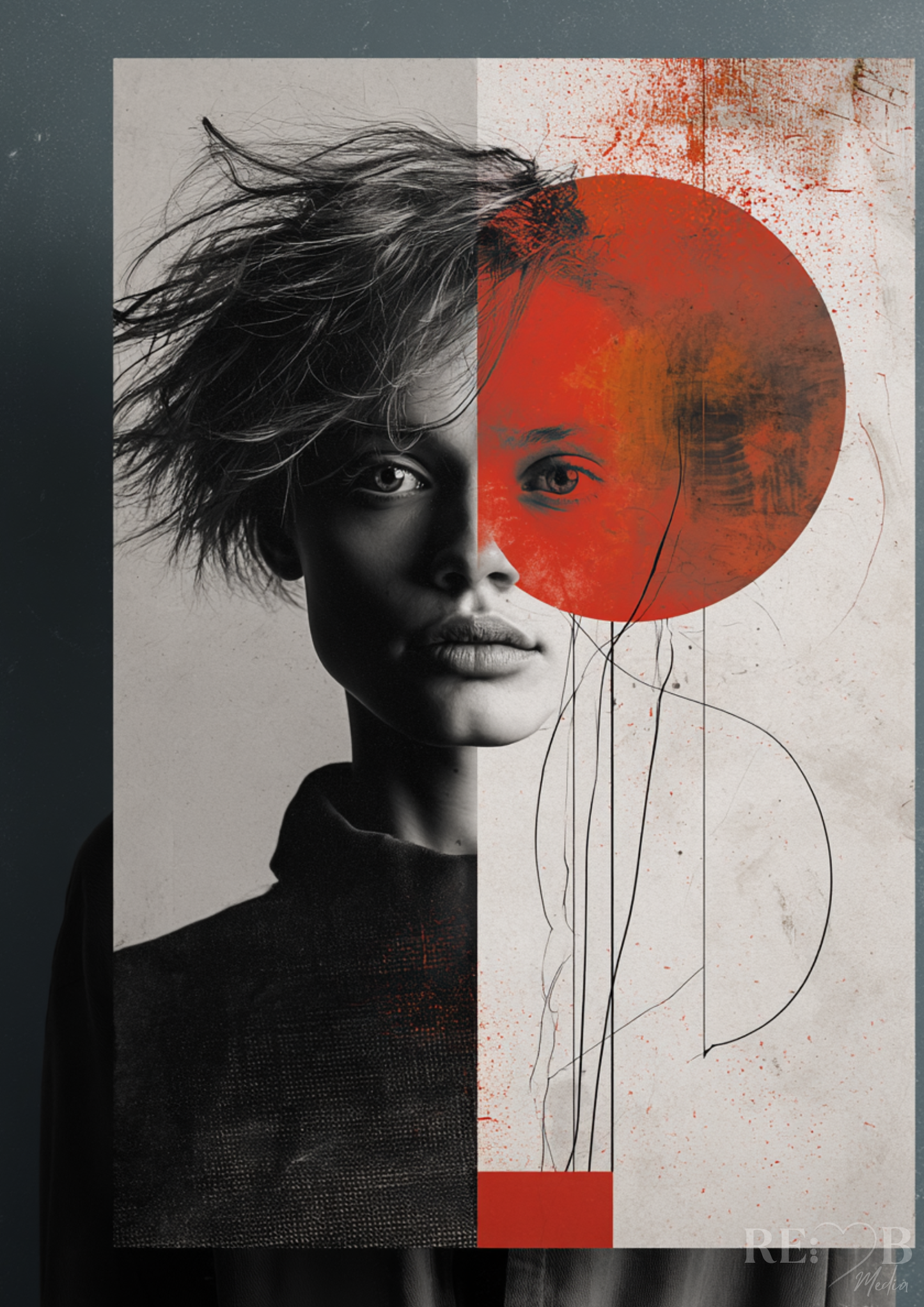 RE:BELLE™ Fragmented Identity – Moderne Portrait Kunst in Rot & Schwarz (A2 Download) Vier Motive. Ein Zustand. Zwischen Kontrolle und Auflösung – genau dort wirkt dieses Set. Für Räume, die nicht dekorieren wollen, sondern etwas sagen.