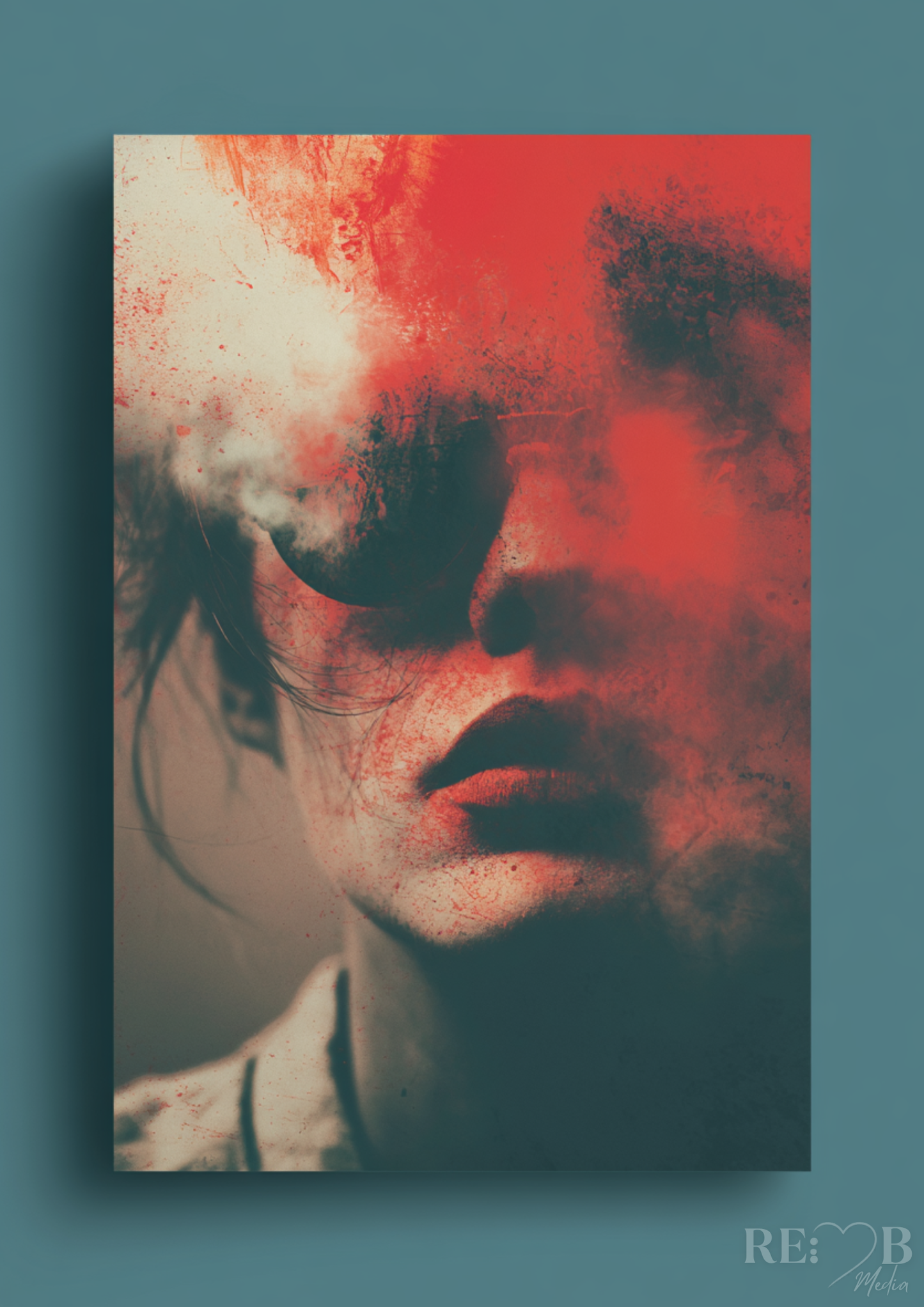 RE:BELLE™ Fragmented Identity – Moderne Portrait Kunst in Rot & Schwarz (A2 Download) Vier Motive. Ein Zustand. Zwischen Kontrolle und Auflösung – genau dort wirkt dieses Set. Für Räume, die nicht dekorieren wollen, sondern etwas sagen.