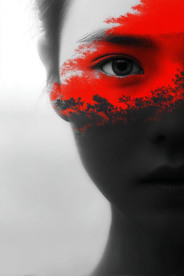 RED SILENCE – Printable Wall Art A2   RED SILENCE ist keine laute Wandkunst. Diese Serie arbeitet mit Stille, Nebel, Schwarz-Weiß-Kontrast und einem einzigen roten Impuls. Für Räume, die nicht dekoriert wirken sollen — sondern entschieden.