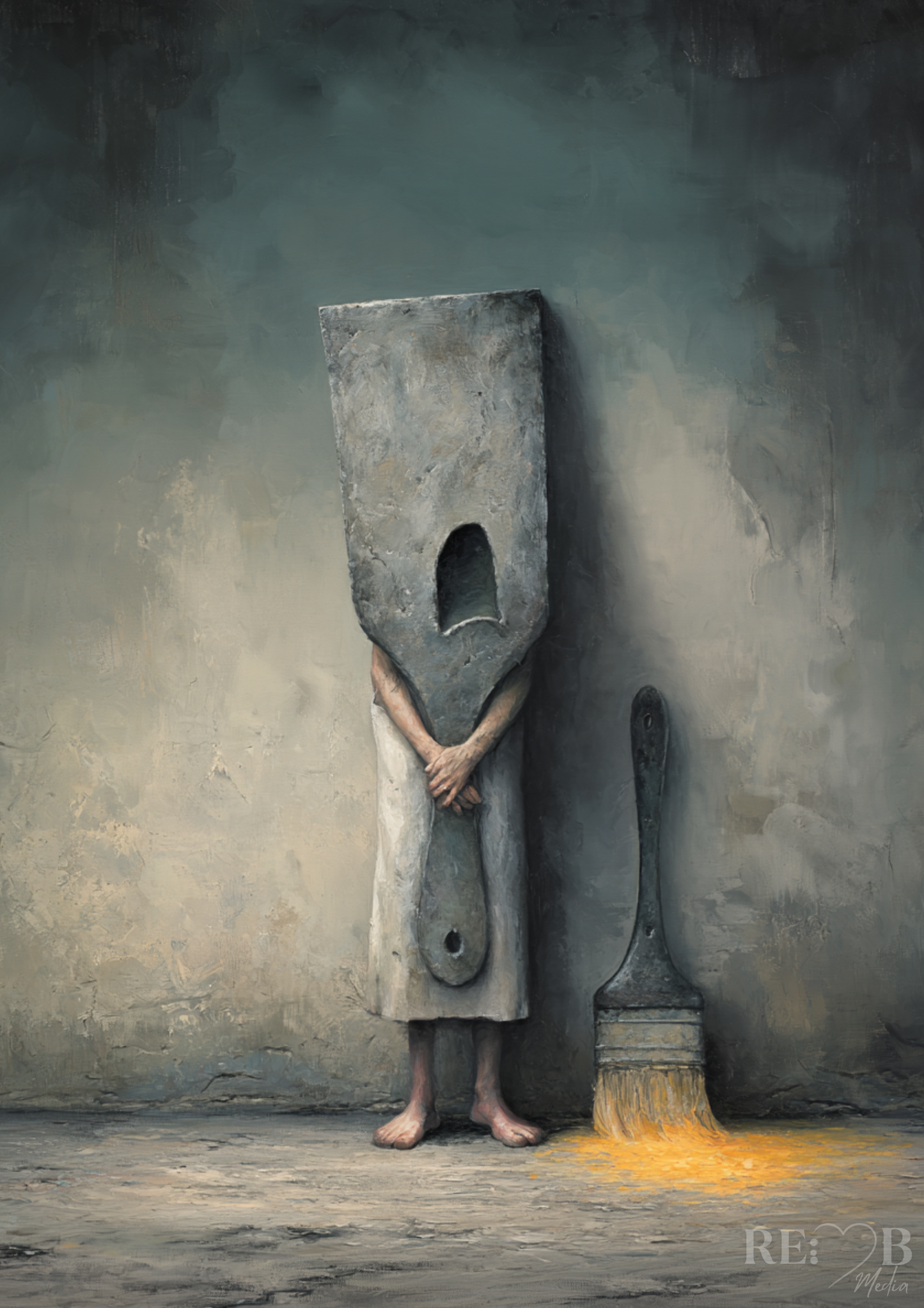 THE WEIGHT OF MAKING – Surreales Kunstposter Bundle (A2 Download) Vier Motive. Ein Gefühl: Du trägst mehr, als man sieht. Dieses Bundle zeigt Arbeit nicht als Tätigkeit – sondern als Zustand. Roh. Still. Und unangenehm ehrlich.