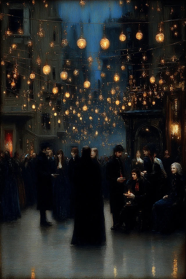 Midnight House of Gold – Printable Art Set Eine Serie für Räume, die nicht heller werden wollen. Sondern tiefer. Midnight House of Gold bringt Nachtblau, altes Gold, stille Figuren und dunkle Schönheit an die Wand – als digital poster set.