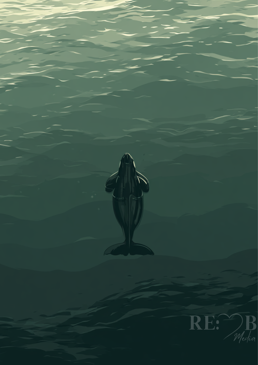 Allein im Weiten – Wal in Stille | Minimal Ozean Poster A2 Nichts lenkt dich ab. Und genau da beginnt es. Ein Bild für Menschen, die Leere verstehen.