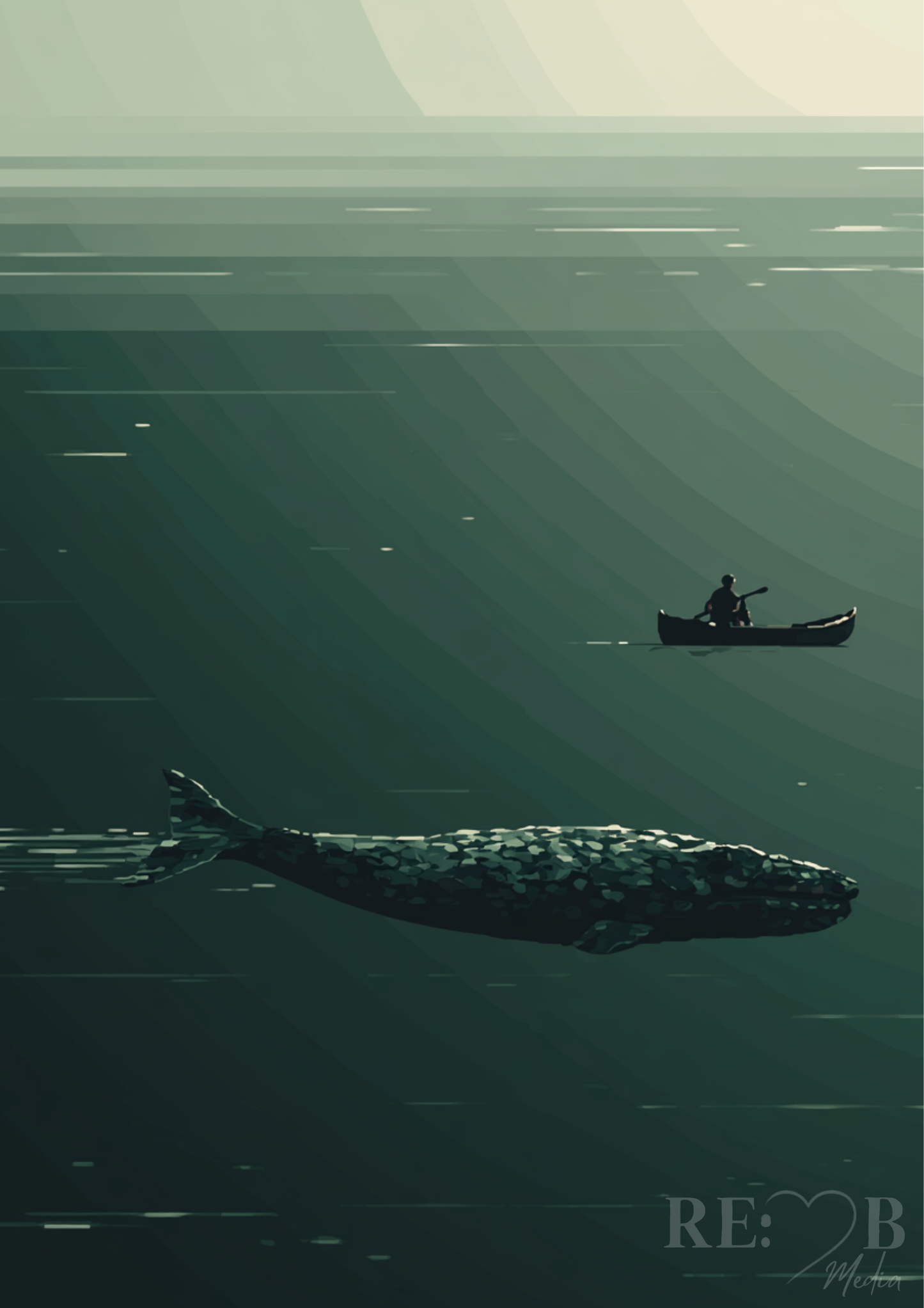 Was du nicht siehst – Wal unter dem Boot | Minimal Ozean Poster A2 Du denkst, du bist allein. Bist du nicht. Ein Bild über das, was unter dir passiert.